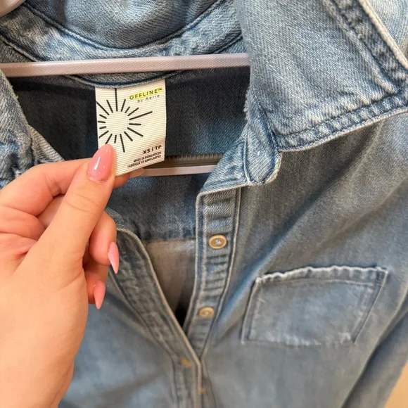 Oversized Aerie Light Blue Denim Shirt - Picture 3 of 3